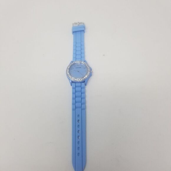 Narmi Blue Rubber Strap & Face Gemmed Bezel Easy To Read Numbers Women's Watch - Picture 7 of 12